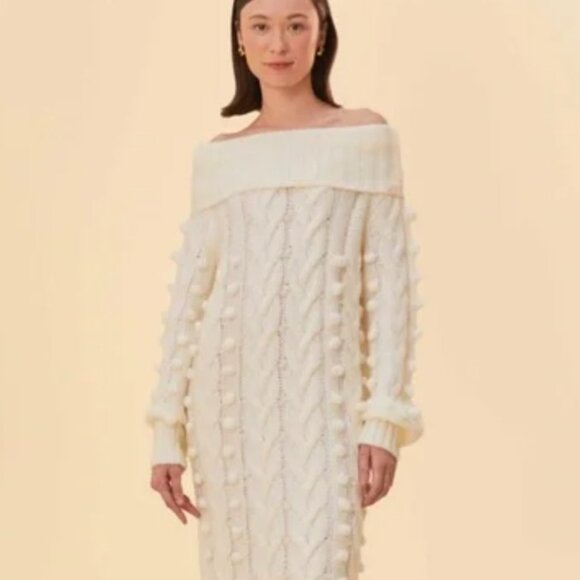 Farm Rio Off-White Braided Midi Sweater Dress Size: M NWT - Picture 14 of 16